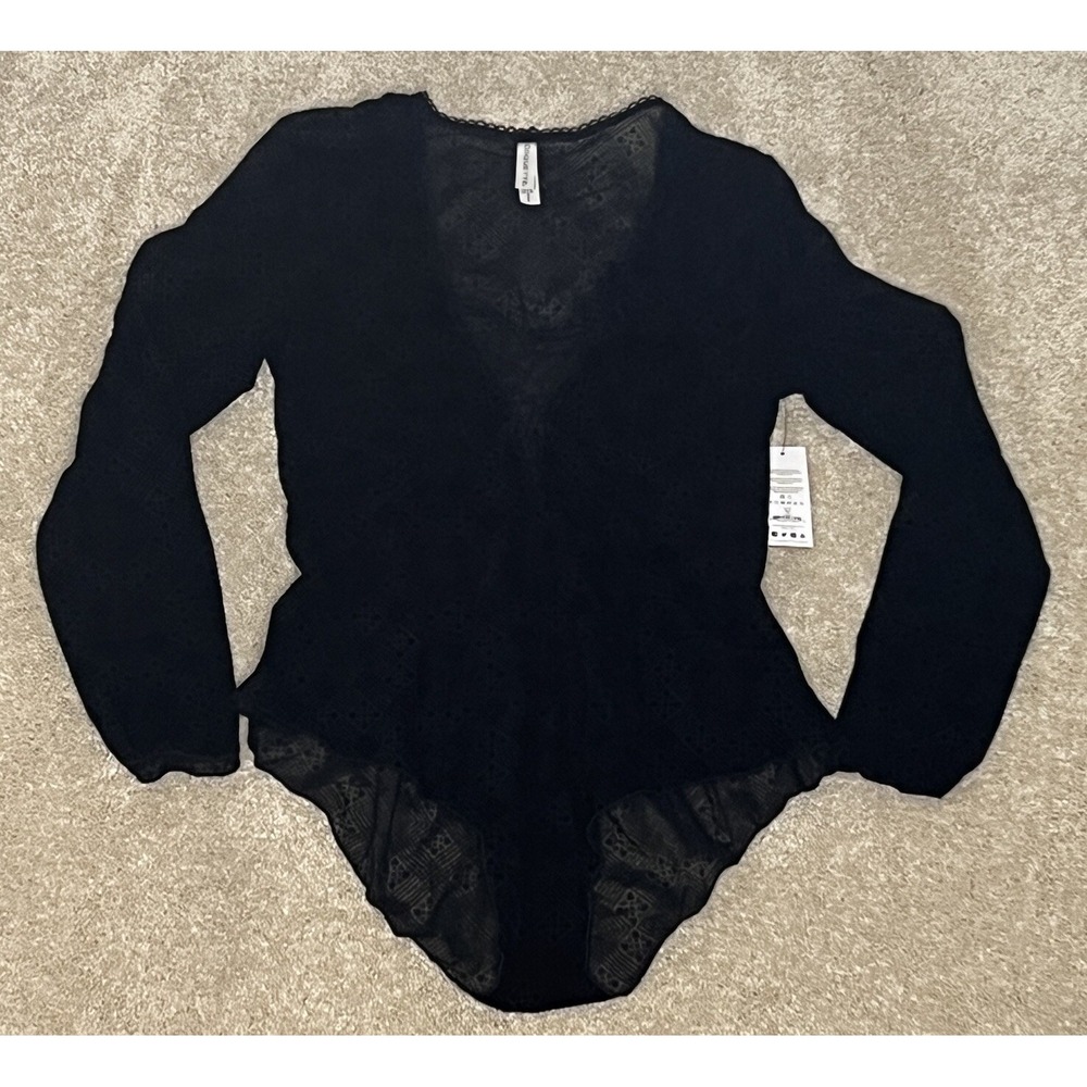 Coquette Long Sleeve Geo Lace Black Bodysuit OS‎